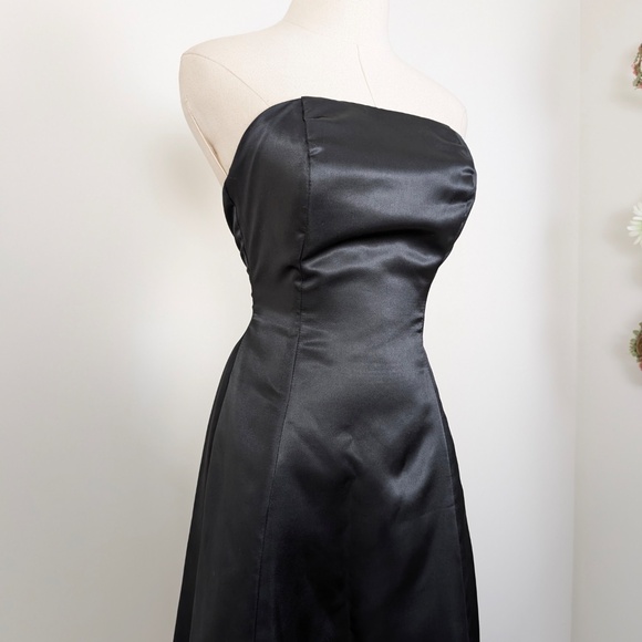 Black Strapless Prom Maxi Dress Petticoat Lace Up Corset Sleeveless Tube Top - Picture 3 of 13